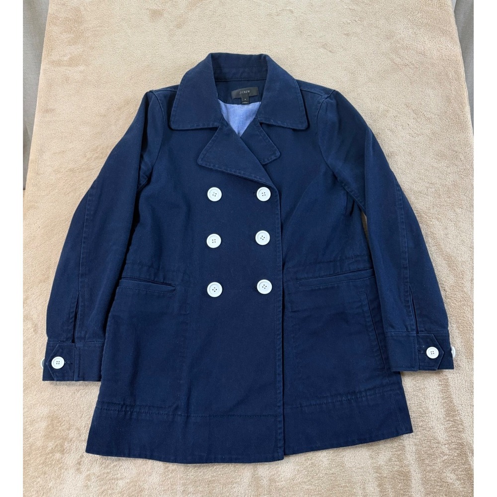 J.Crew Twill Pea Coat Double Breasted Jacket Women's Size‎ 4 Navy Blue EUC